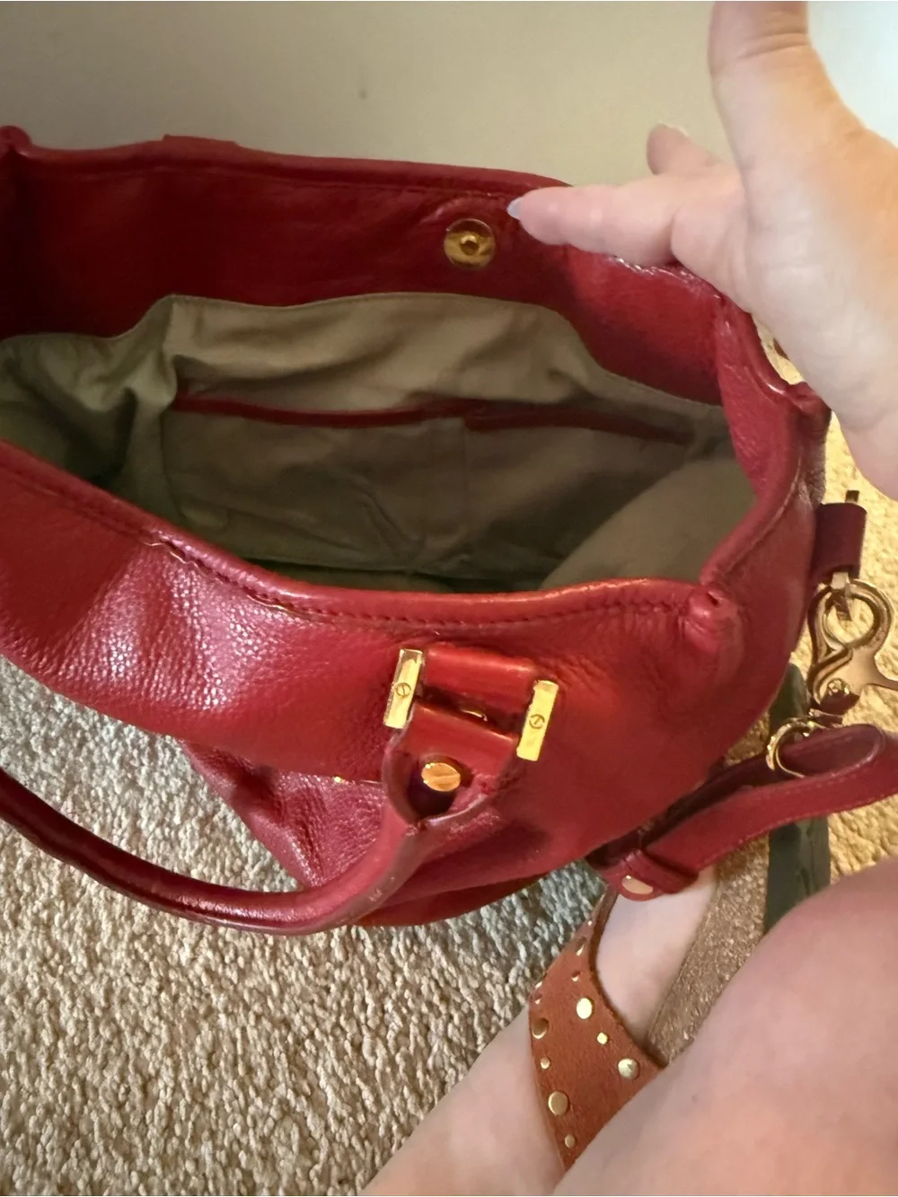 Tory Burch Red Leather Logo-Front Shoulder Bag